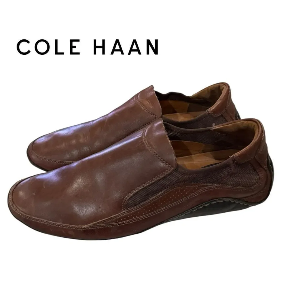 Cole Haan Men's Brown Leather Slip-on Driving Mocs Shoes 12
